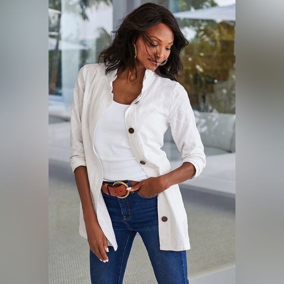 Soft Surroundings Brinley Shirt Textured Linen Blend in White - Picture 1 of 9